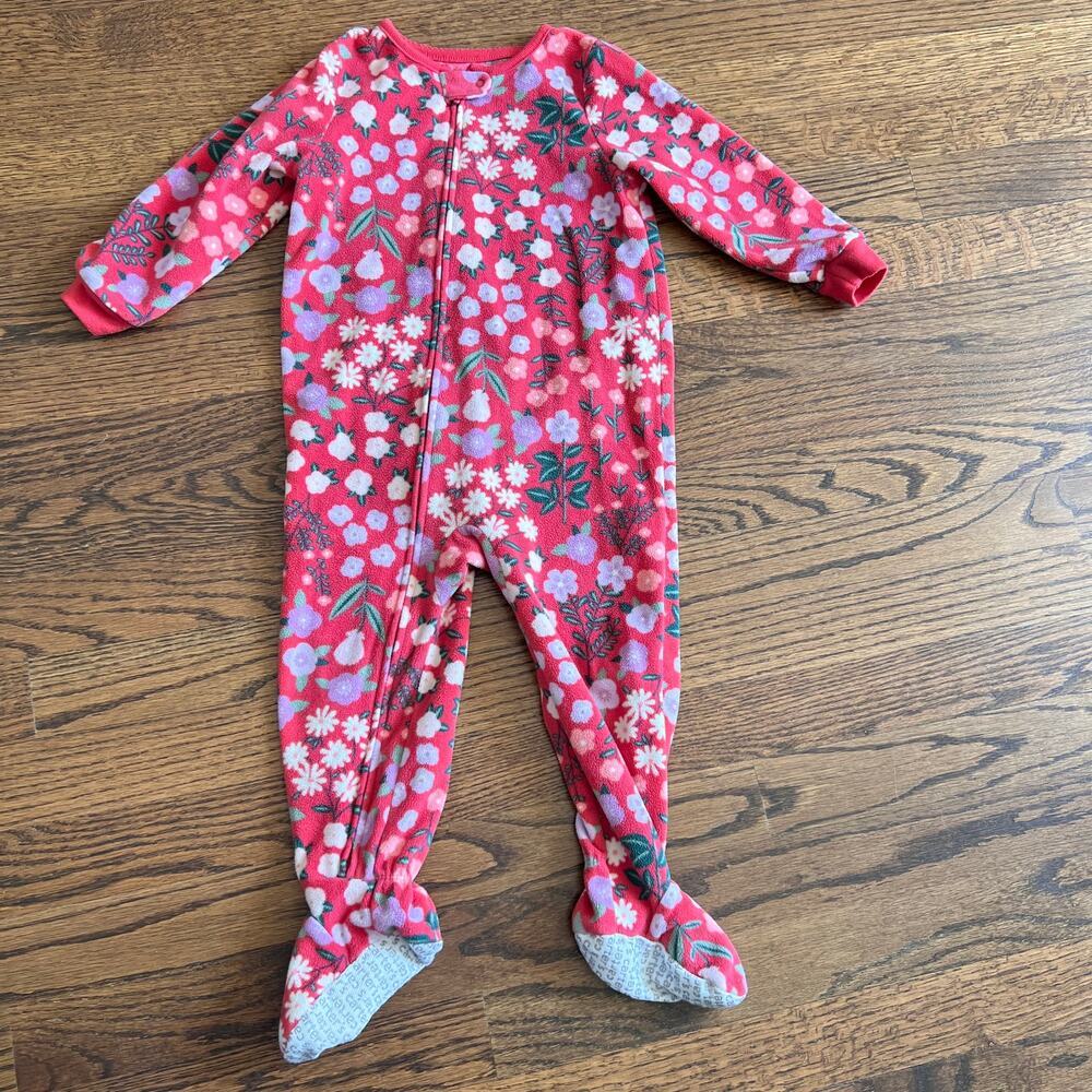 🍭6/$30 Carter's girl's cozy pink floral zip long sleeve fleece footie pajamas 2T